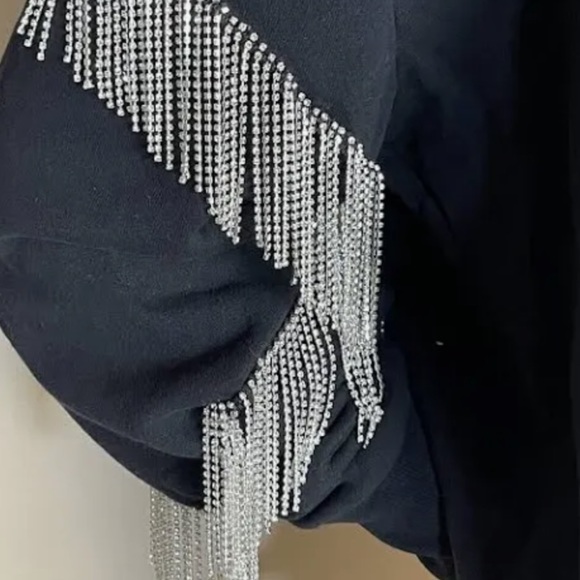 New Free People X Vintage Soul Crystal Fringe Crew Size S Washed Black - Picture 8 of 14